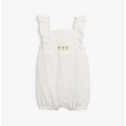 أفرول قصير قطني فاخر أبيض للطفلة الرضيعة